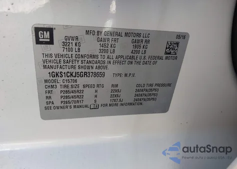 2016 GMC Yukon Denali z USA, uszkodzony, nr VIN 1GKS1CKJ5GR378659